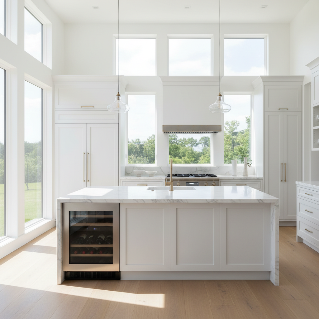 Luxury modern kitchen with built-in Sub-Zero style refrigerator